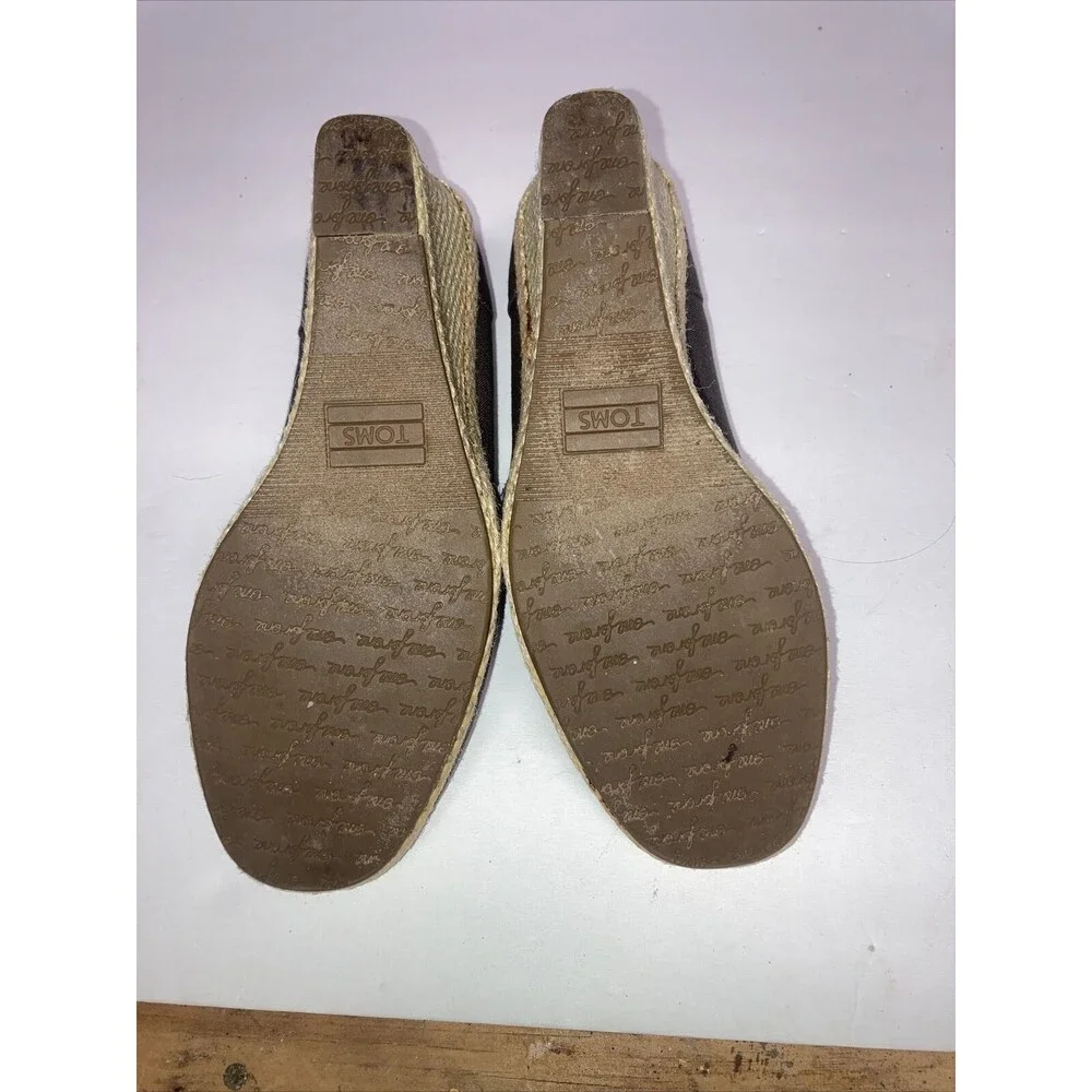 TOMS Calypso Grey Peep Toe Espadrille Wedge Canvas Sandals Heels Shoes Sz7